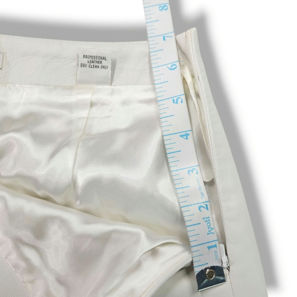Cache Vintage Genuine Leather Pants Embroidered Floral Whipstitch Ivory White 6 - Picture 11 of 12